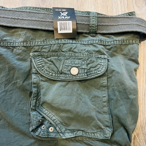 XRay Jeans Belted Double Pocket Bermuda Cargo Shorts Mens size 52 grey green NWT - Picture 7 of 16